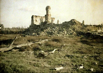 A church damaged during the war, Chaulnes, Somme, France